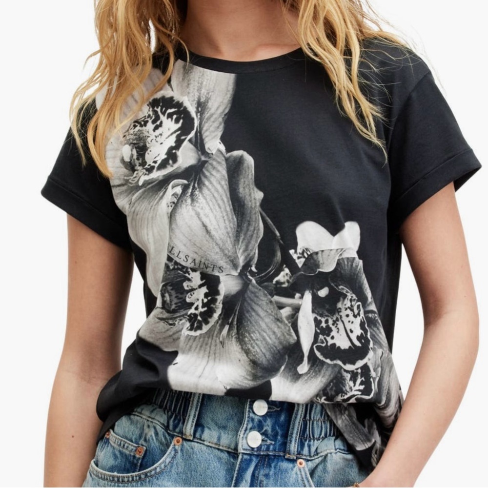 All Saints Black and White Artistic Short Sleeve Tee